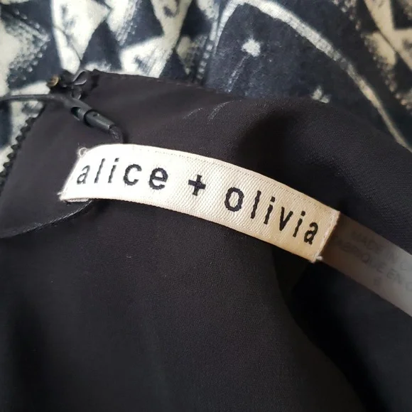 Alice + Olivia navy blue & cream summer dress w weighted lining - Picture 7 of 10